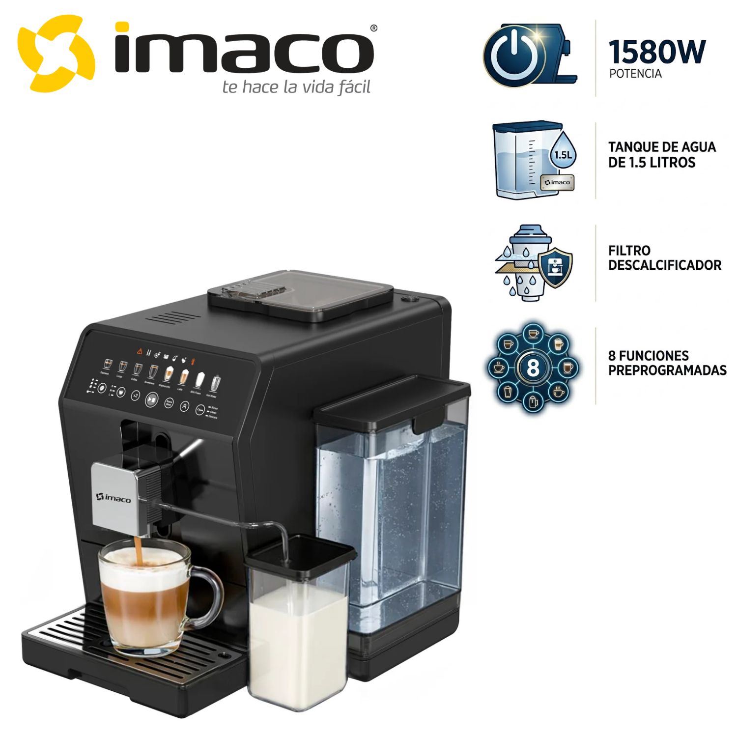 Cafetera Espresso y Capuccino Imaco IECM1582A de 19 bares