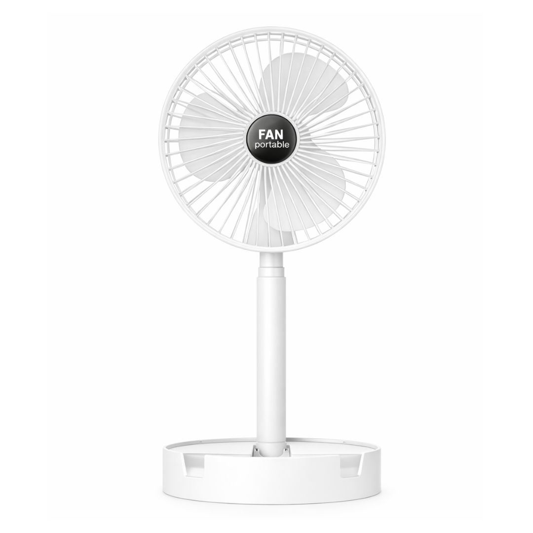 Ventilador Plegable USB Recargable con Altura Ajustable Bajo Ruido y Soporte para Celular