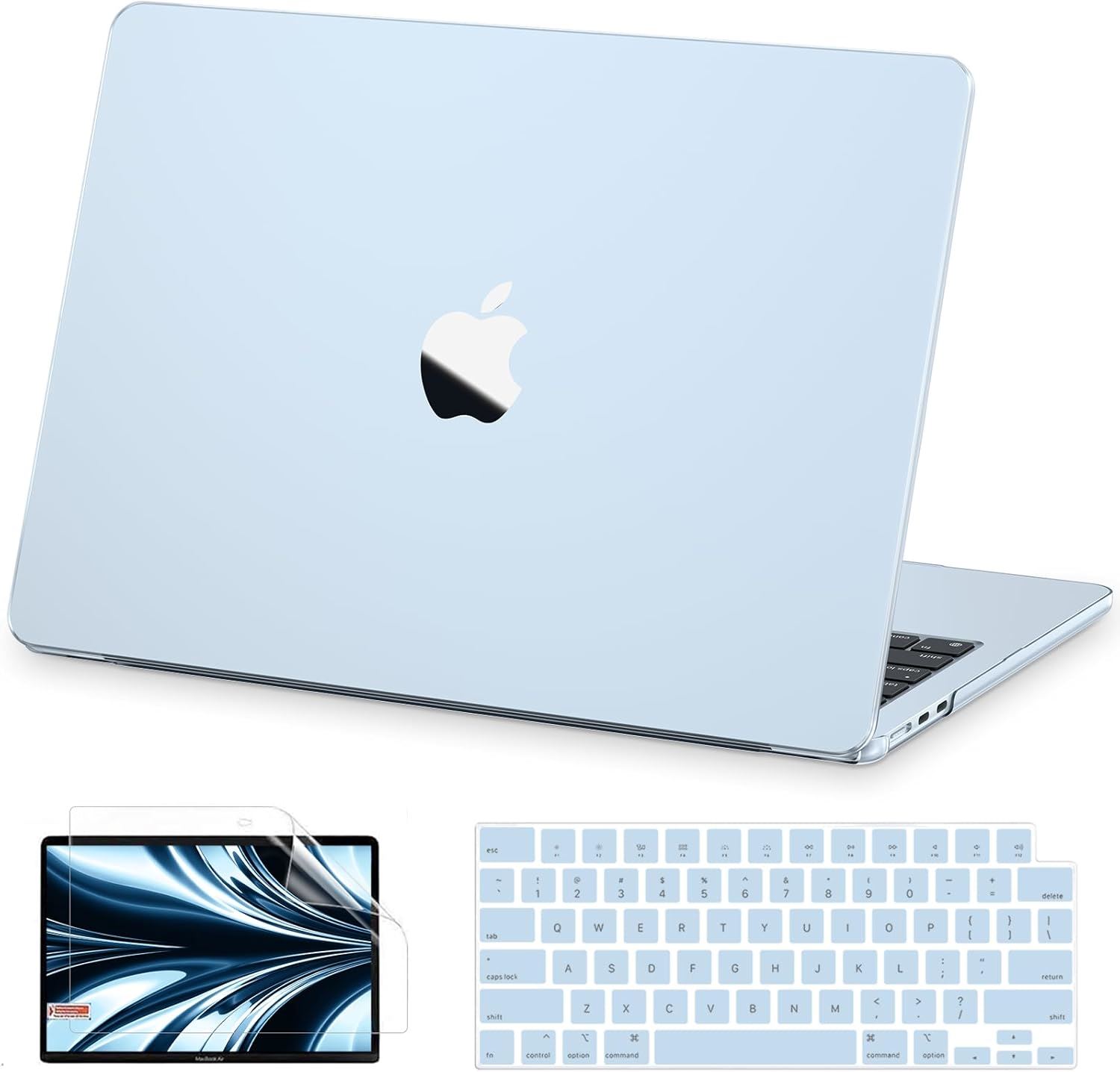 Funda AKIT MacBook Air 15 Pulgadas M5/M4/M3/M2 A3448 A3241 A3114 A2941 Ultrafina Antihuellas Azul Cielo + Protector Teclado y Pantalla