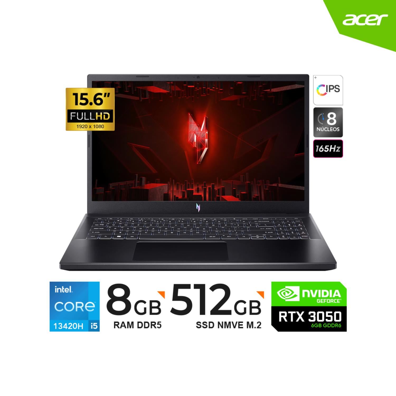 Laptop Acer Nitro V15 Core I5-13420h/15.6" FHD 165hz- 8GB -512GB SSD - RTX 3050 6gb Freedos