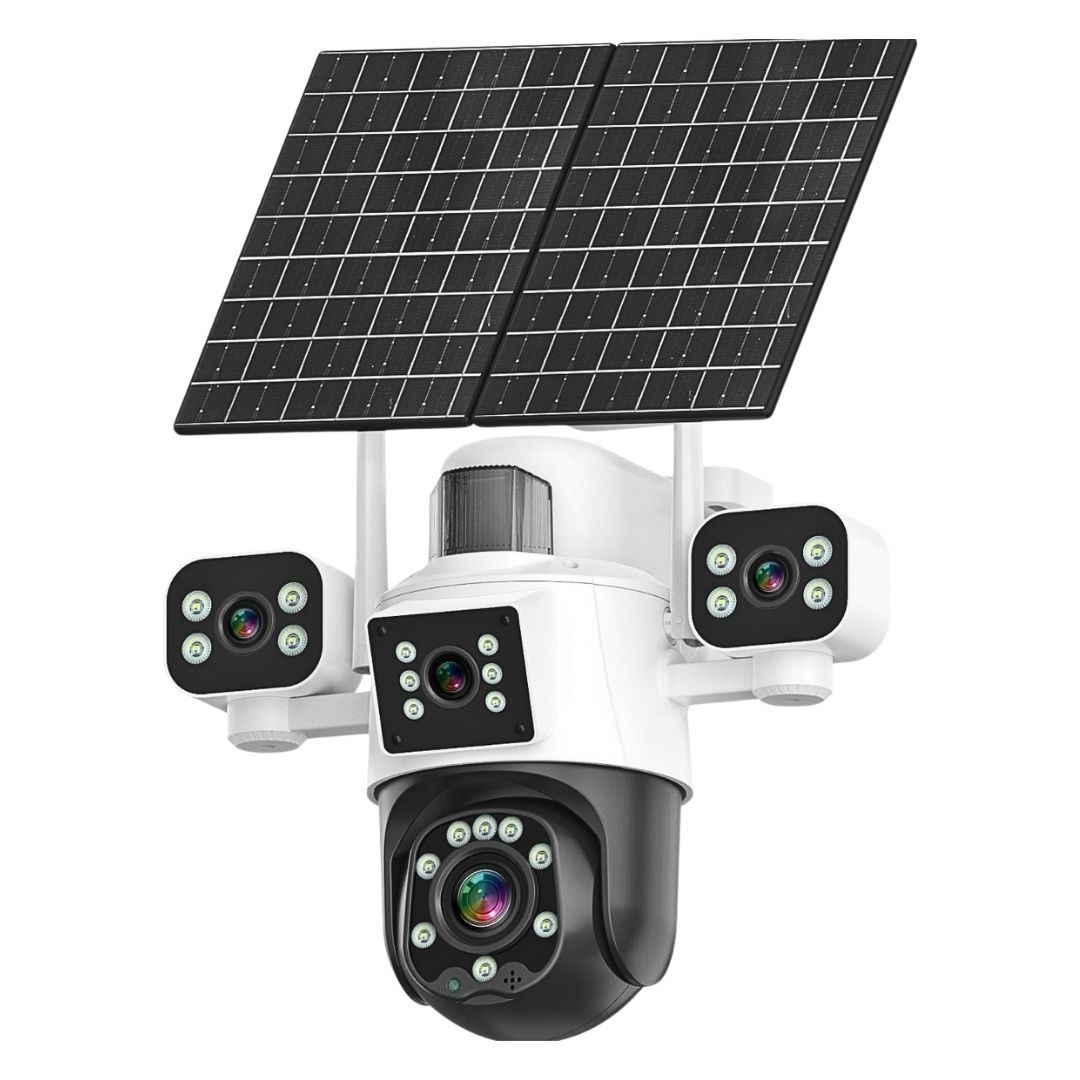 Cámara de Seguridad Solar 4G con Chip + WiFi PTZ 360° HiEasy Full HD con 4 Lentes, Zoom 16X y Sirena