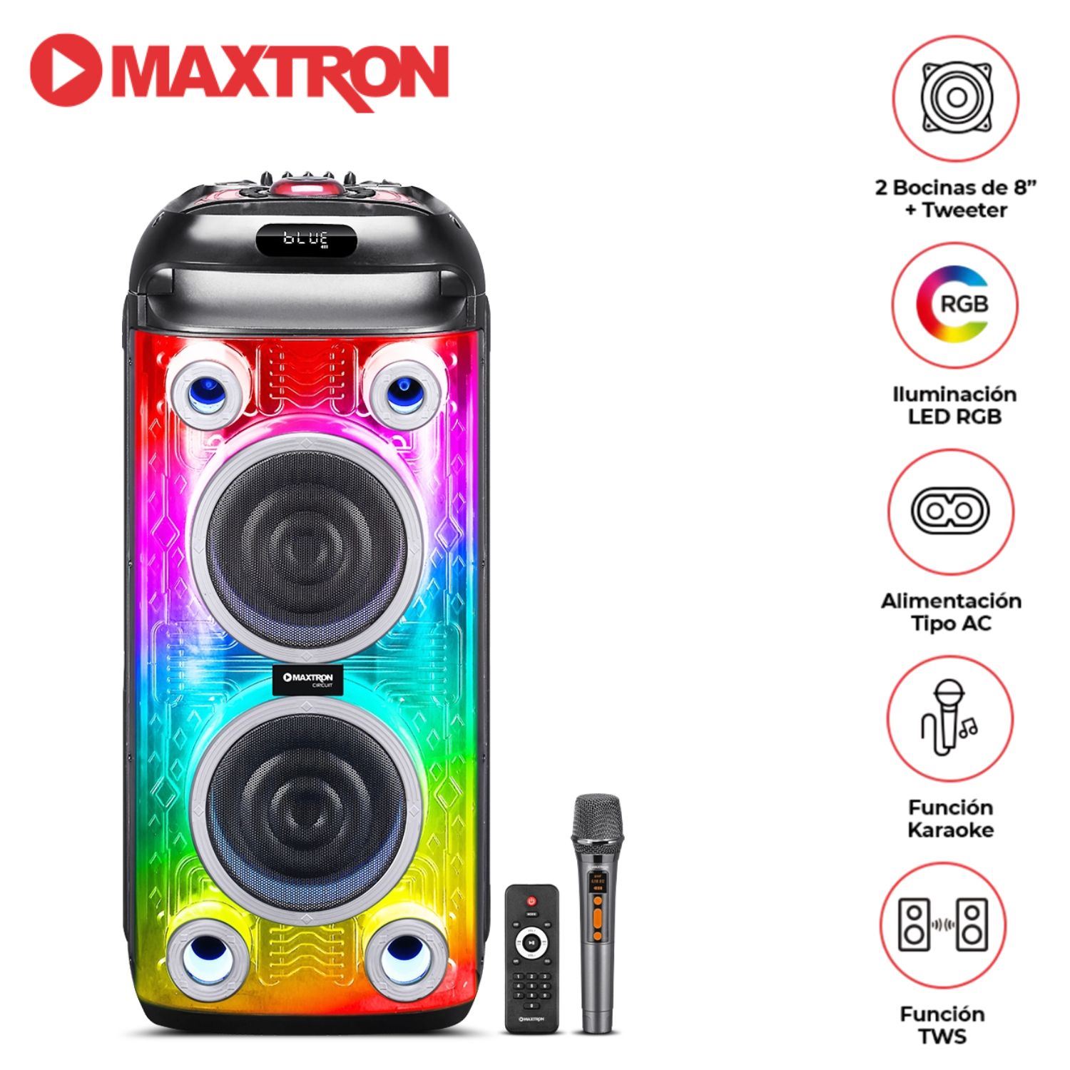 Torre de Sonido Maxtron Mx 806 Circuit 02 Bocinas 8 pulgadas 01 Micro Función DSP