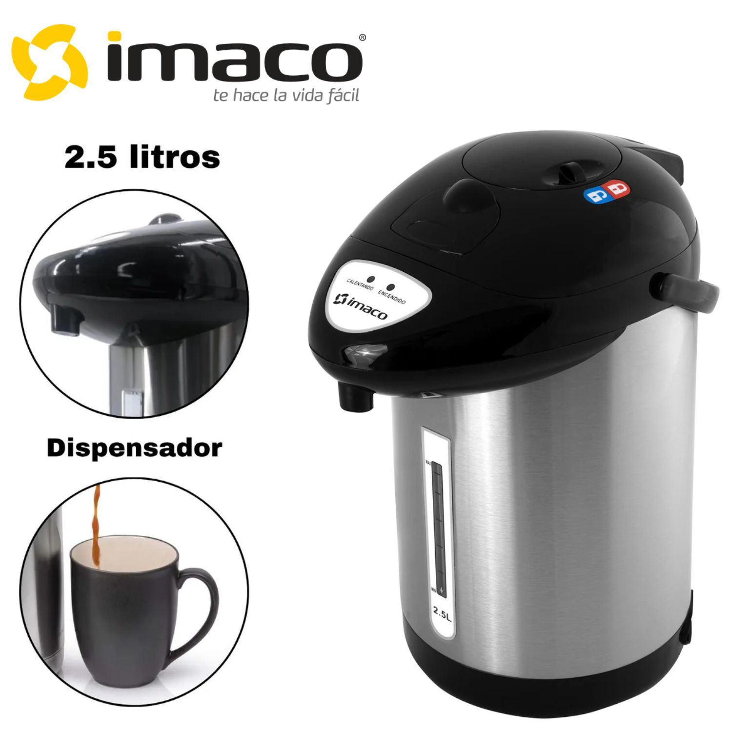 Termo dispensador Imaco TP2575SS 2.5 litros Cuerpo de Acero Inoxidable