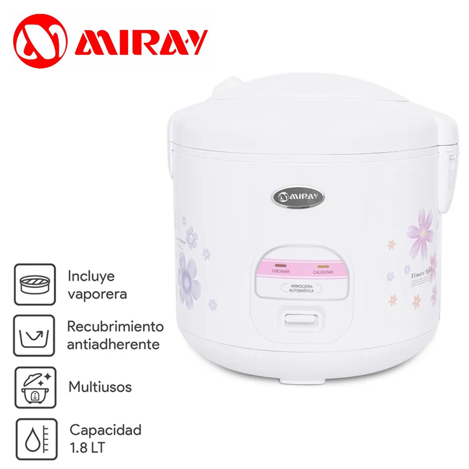 Olla arrocera Miray OM-T339 1.8L Blanco Hermética con Vaporizador
