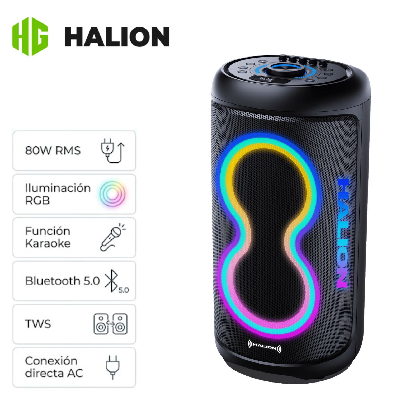 Parlante Portátil Halion HA-846 Salsa 02 Boufer 8" USB BT TWS 01 MICRÓFONO