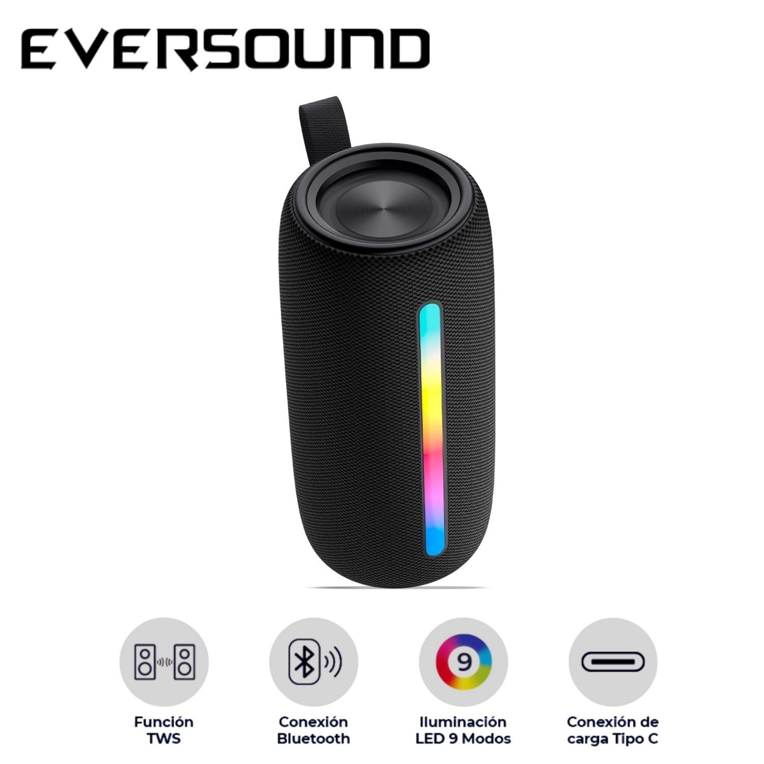 Parlante Eversound EV 502 Oxford BT USB TWS Luces RGB
