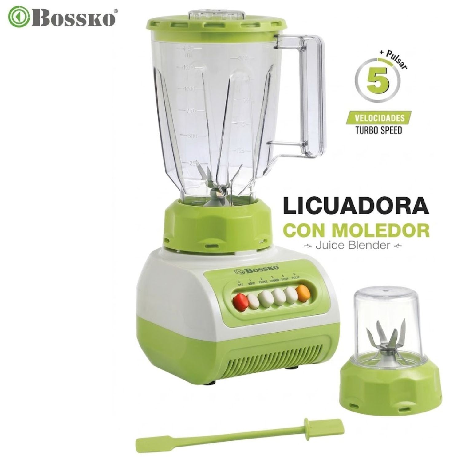 Licuadora con molinillo Bossko BK-518P-V Jarra de Plástico 1.5 Litros VERDE