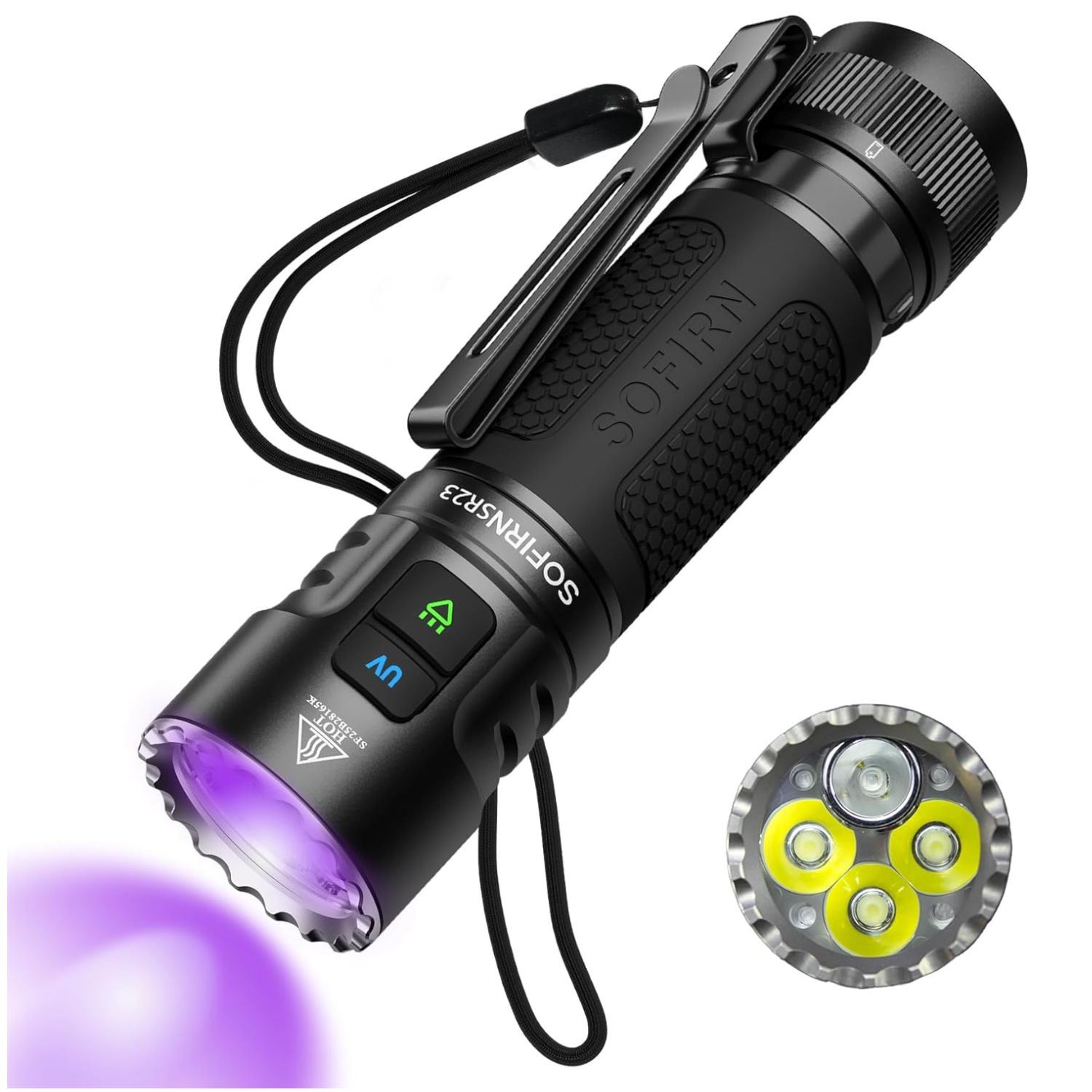 Linterna LED Profesional Sofirn SR23 3300 Lúmenes USB-C Con Luz UV 365nm Base Magnética IP68