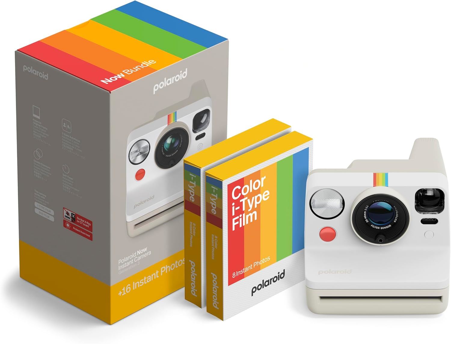Polaroid Now Gen 3 – Cámara Instantánea i-Type + 16 Fotos Color (Pebble White)