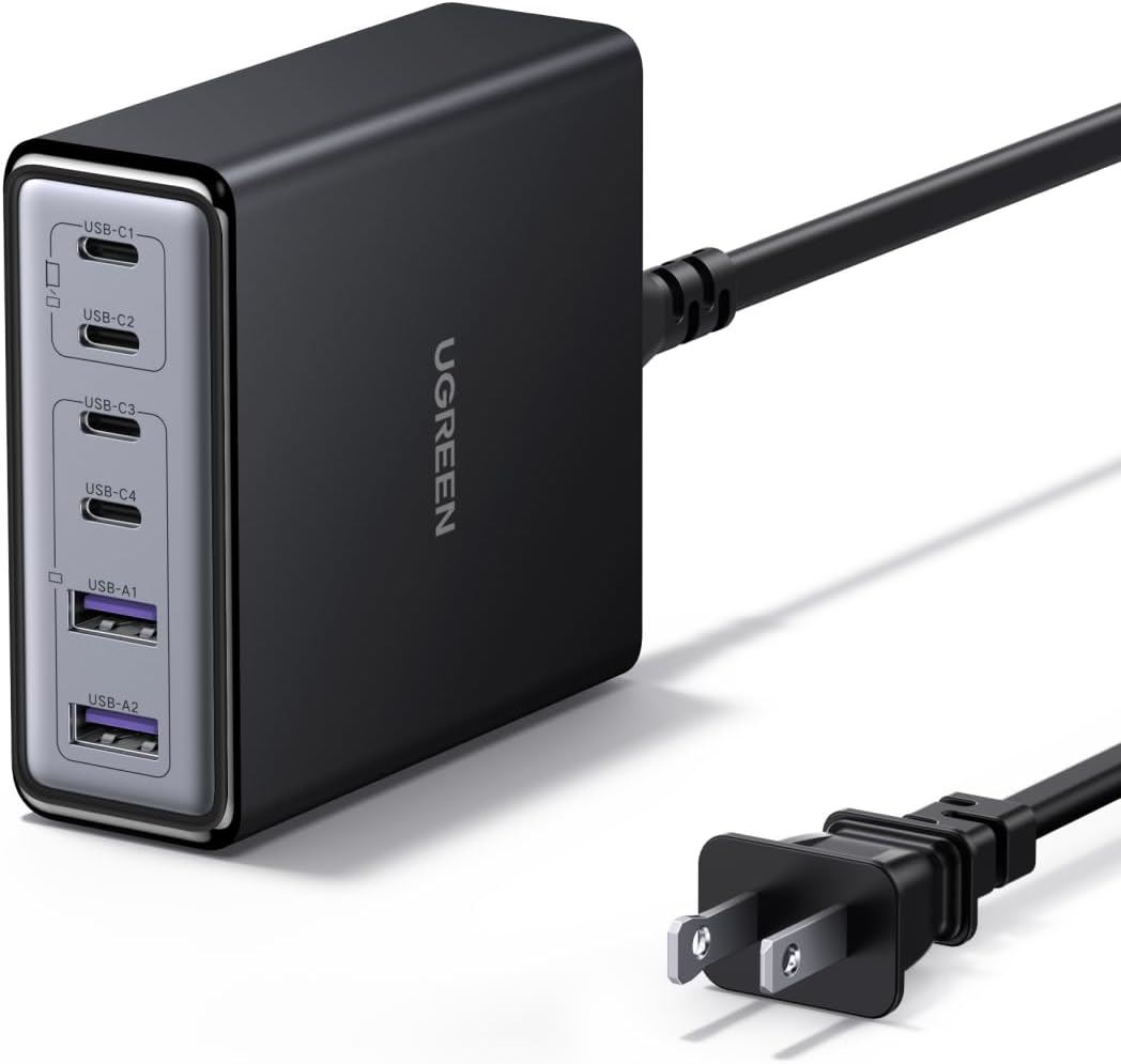 UGREEN Estación de Carga USB C 100W GaN 6 Puertos (4 USB-C + 2 USB-A) Cargador Rápido para MacBook, iPhone, iPad y Laptop