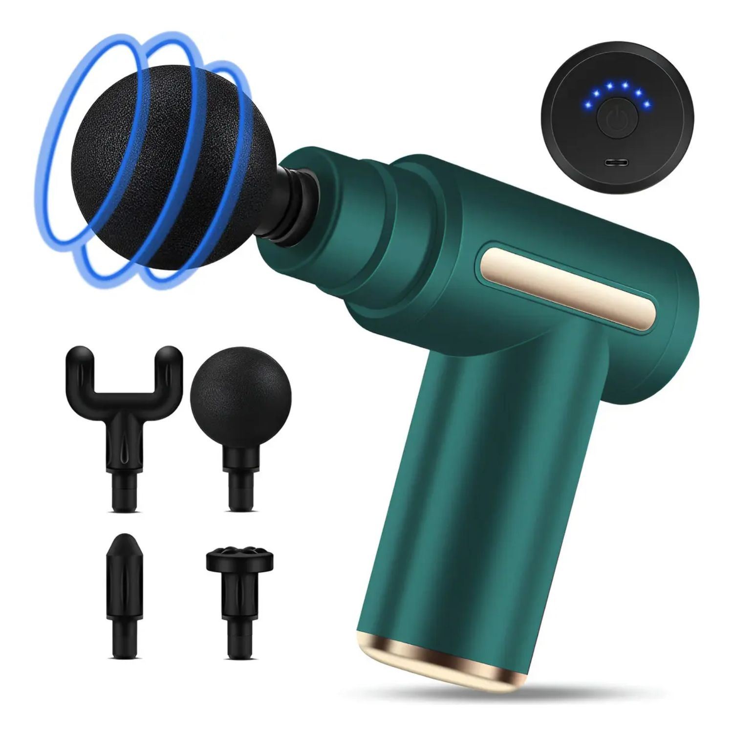 Pistola De Masaje Muscular Profesional Portátil Recargable 6 Velocidades 4 Cabezales Alivio Dolor Corporal