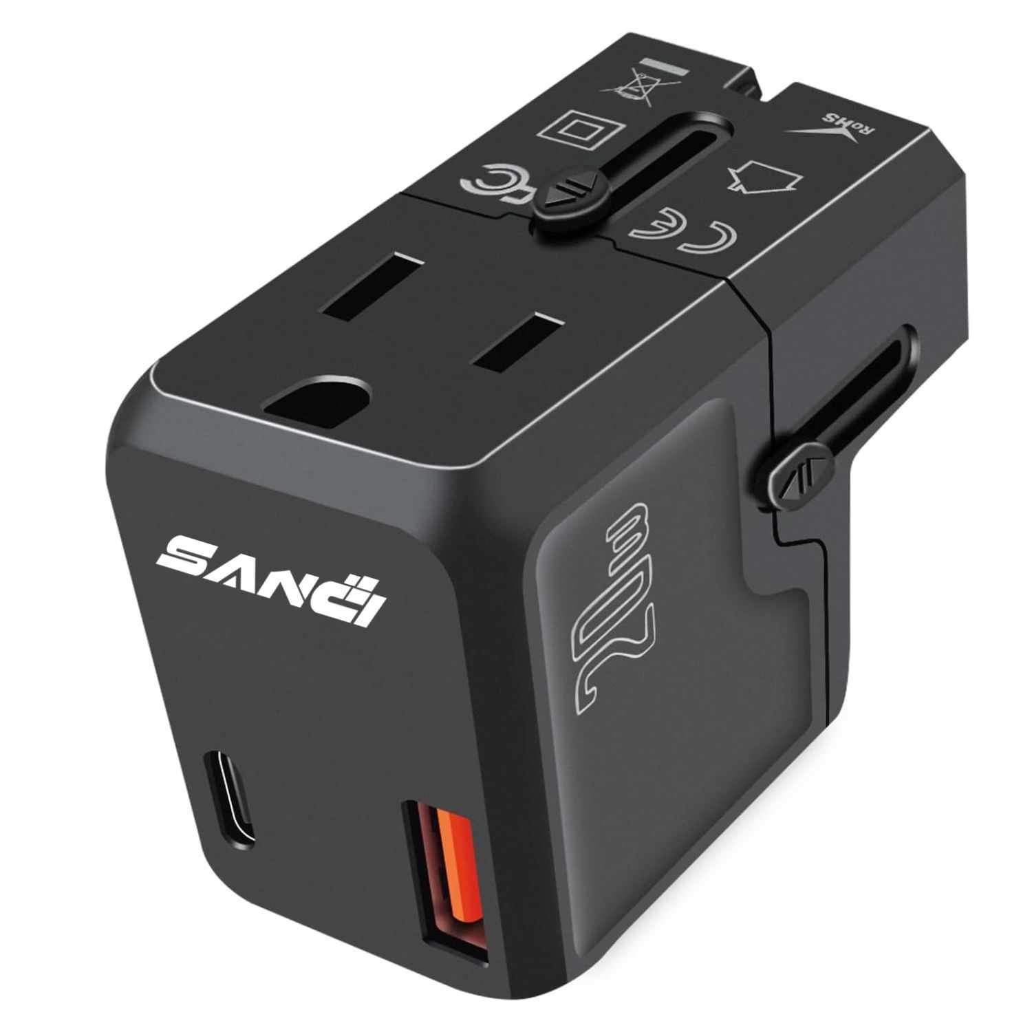 Adaptador de Viaje Universal Internacional USB C PD 20W y USB A para Más de 200 Países