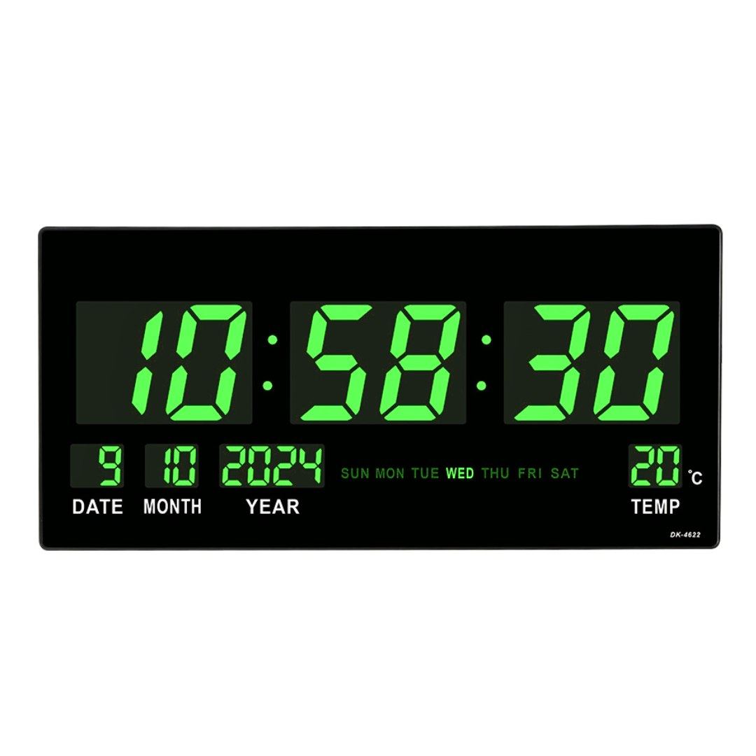 Reloj Digital LED Grande de Pared 46 cm con Hora 12/24h, Fecha, Día, Temperatura y Brillo Automático /