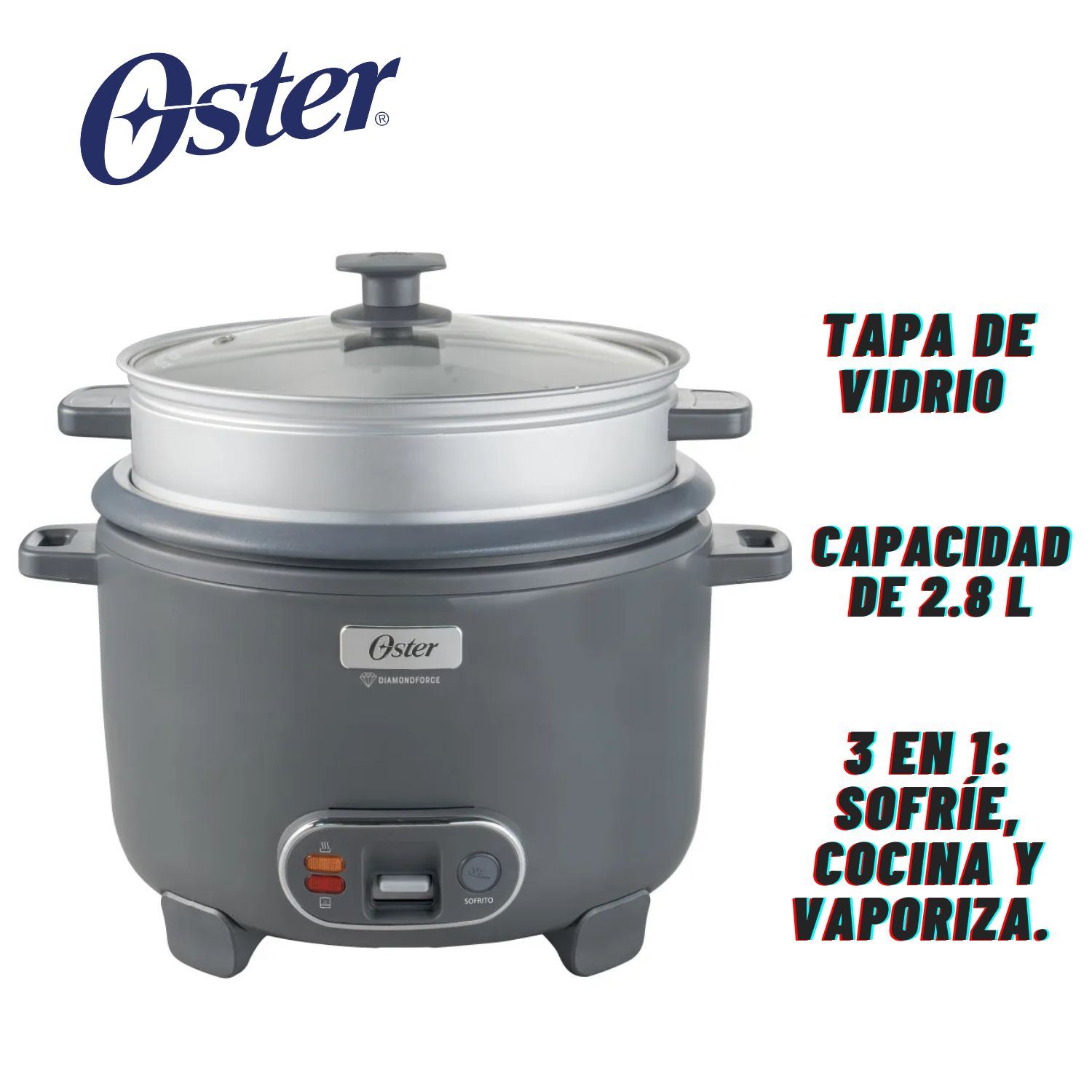 Olla Arrocera Oster CKSTRC15DFSKE 2,8 Litros Vaporera Función de Sofrito