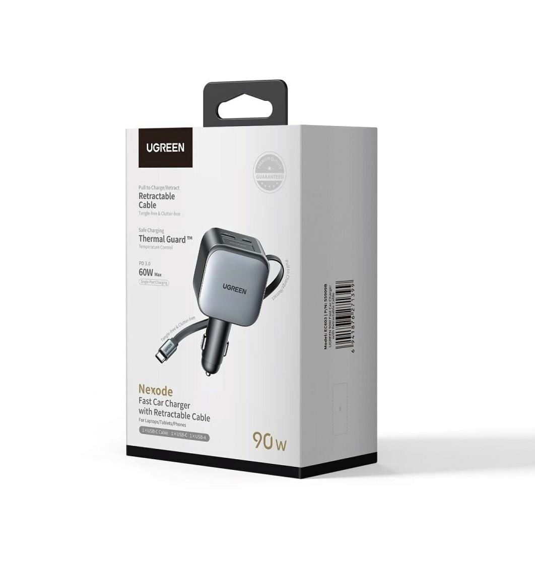 Cargador de Carro 3 Puertos con Cable 90W Ugreen Original
