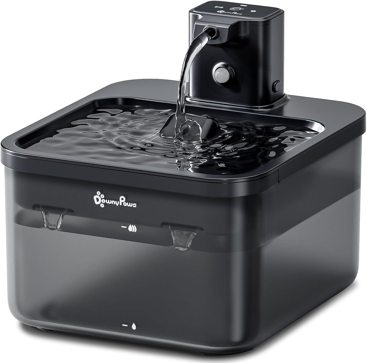 DownyPaws Fuente de Agua para Gatos Inalámbrica 2.5L Negro con Sensor, Batería y Filtro 4 Capas