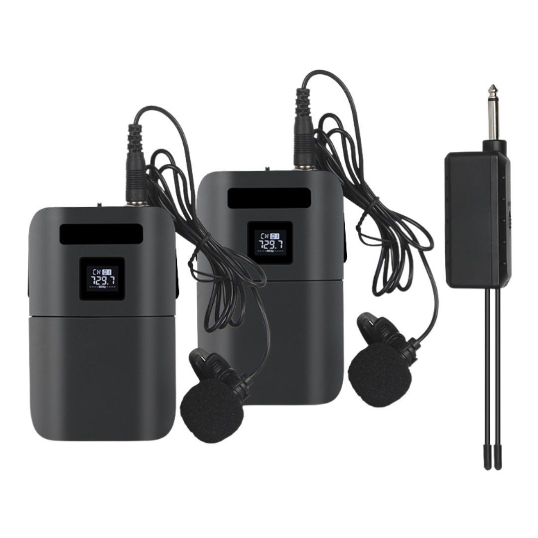 Micrófono Inalámbrico Doble VHF con Pantalla LED Diadema y Solapa