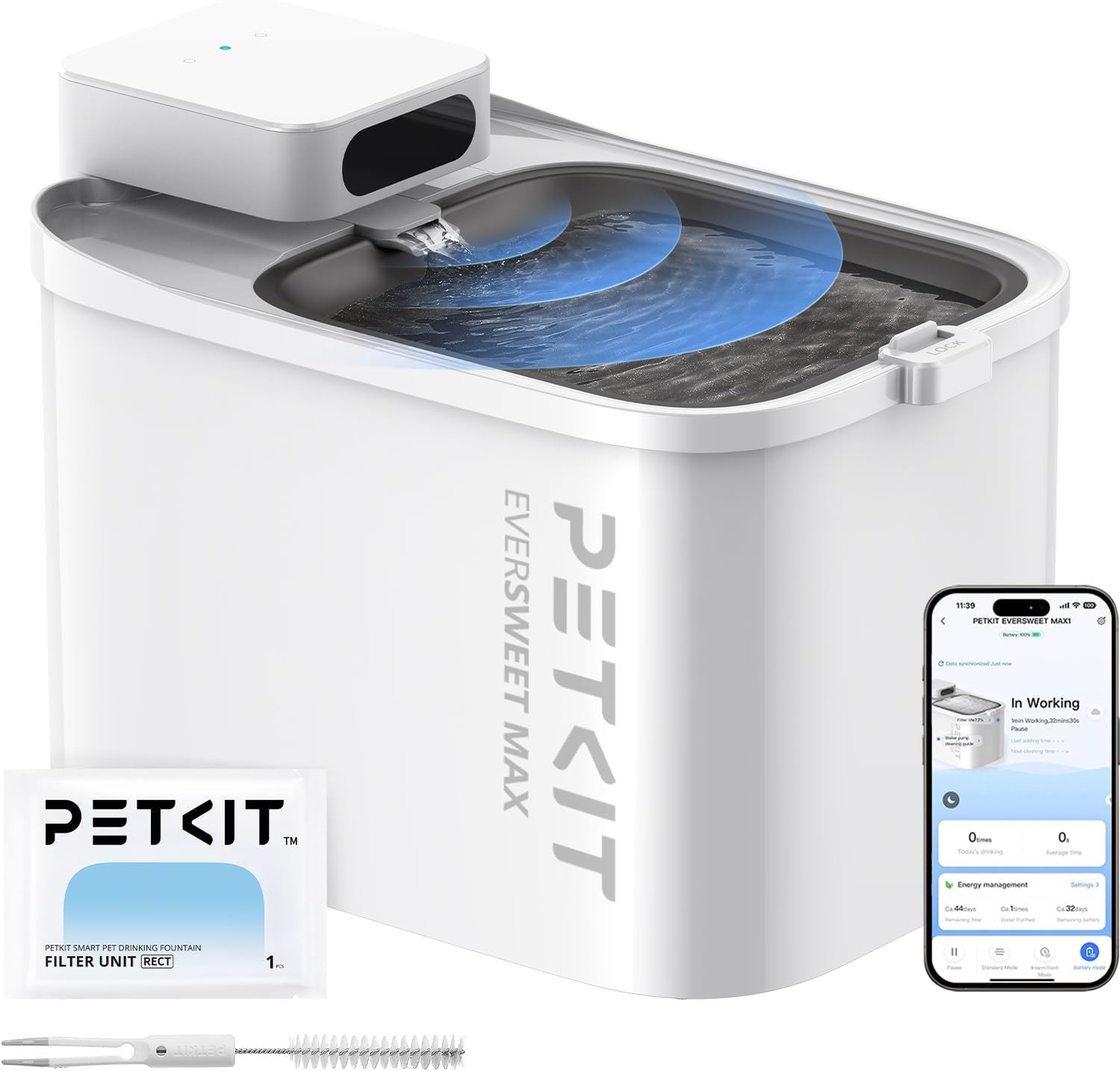 PETKIT EVERSWEET MAX Fuente de Agua para Gatos con Batería | Inalámbrica 3L, Sensor de Movimiento, Ultra Silenciosa, Control por App - Blanco