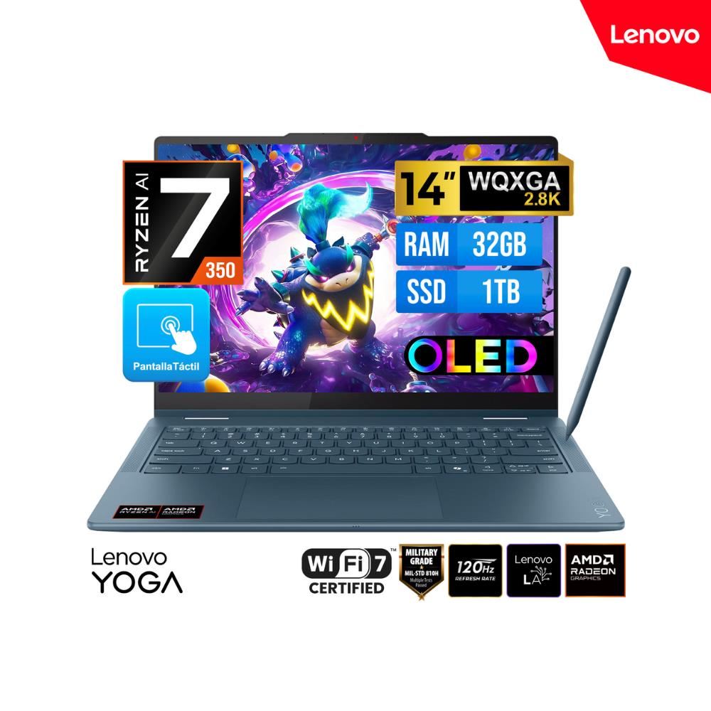 LAPTOP LENOVO YOGA 7 2-En-1 / 14" WQXGA+ OLED TOUCHRYZEN AI 7 350 / RAM 32GB / 1TB SSD / Freedos
