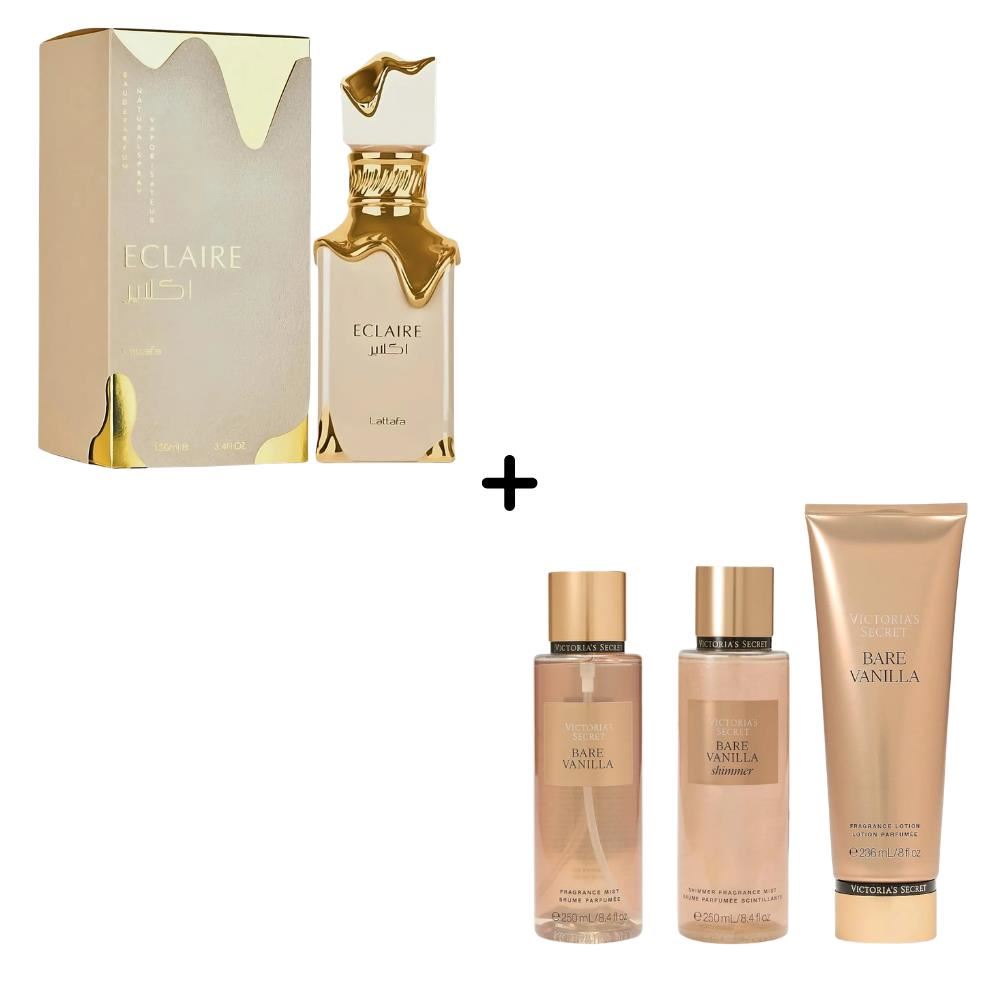 Eclaire Lattafa 100ml + Pack x3 Victoria's Secret Bare Vanilla