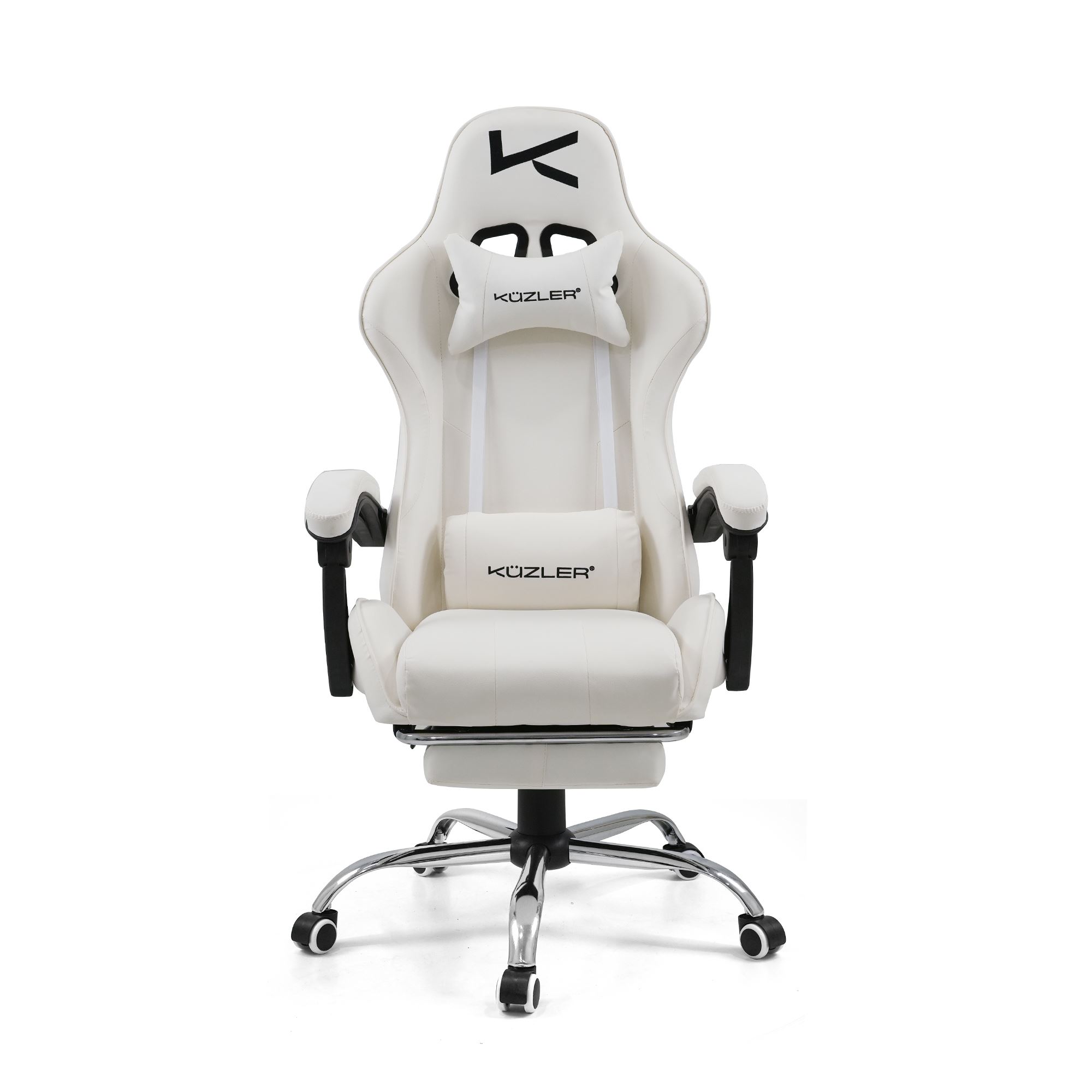 Silla Gamer Kuzler Blanca Masajeador Lumbar Reposapiés y Base Metálica RIK-101AW