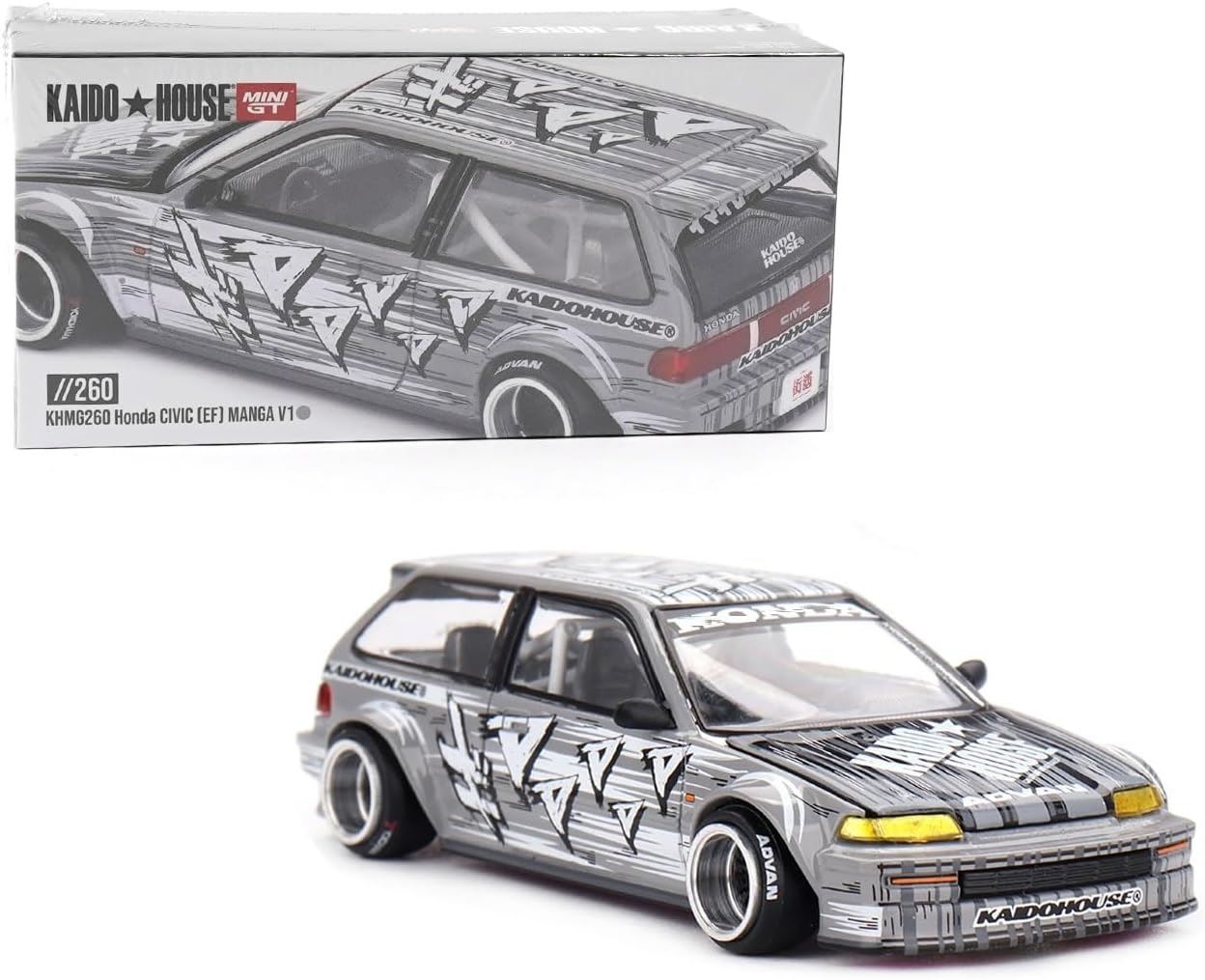 Kaido House x Mini GT Honda Civic EF Kaido Manga V1 Plata 1:64 KHMG260 Edición Limitada