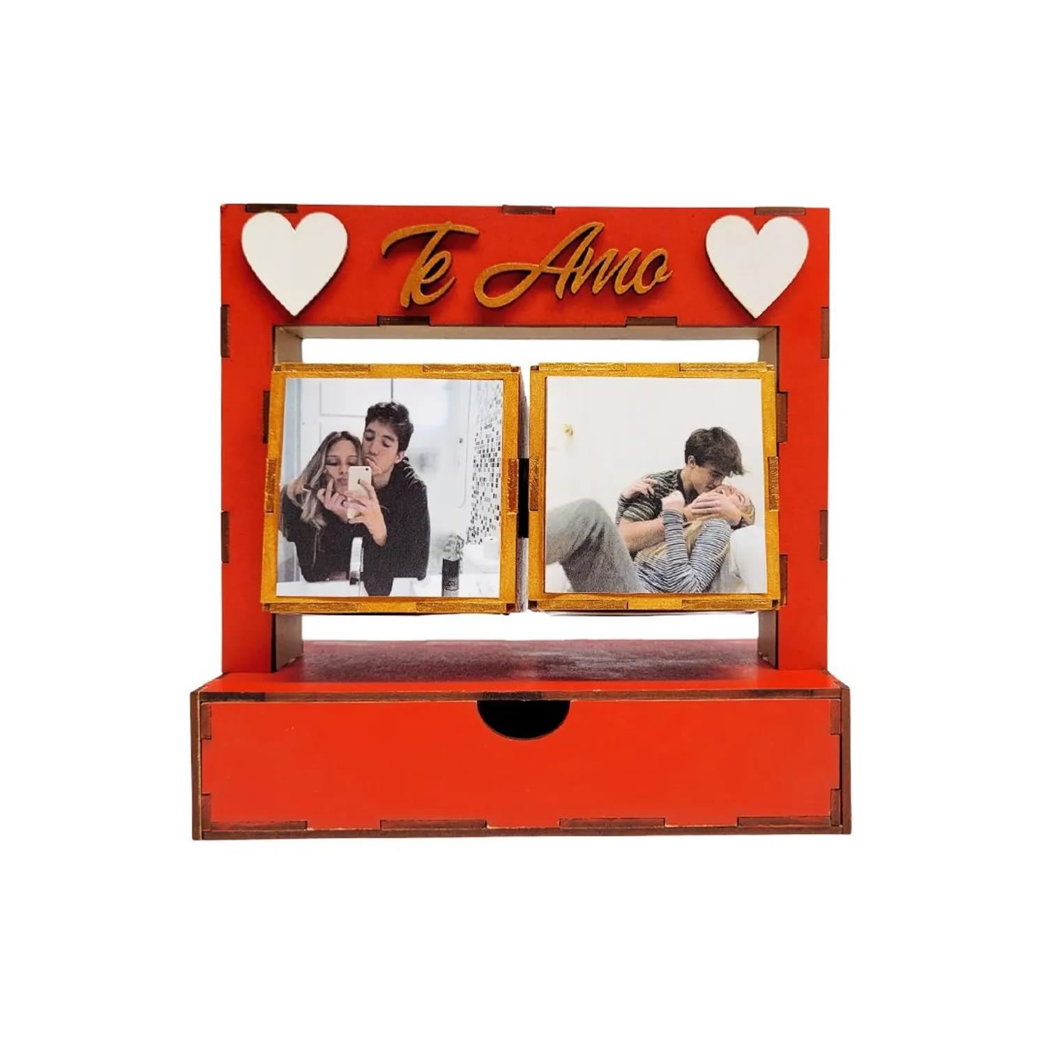 Cubo Doble Porta-Fotos con cajón - Rojo