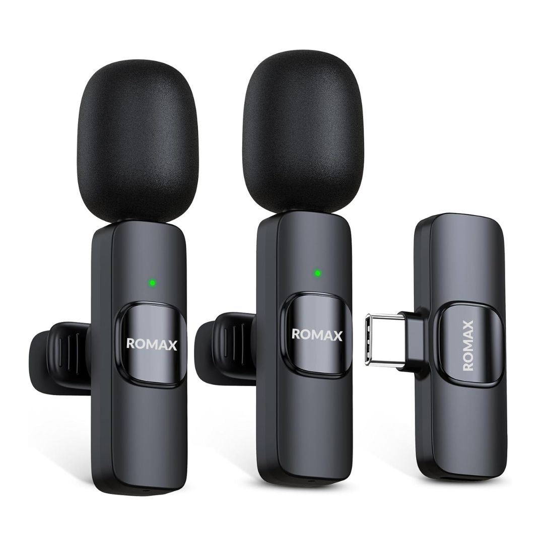 Micrófono Inalámbrico de Solapa Doble ROMAX Tipo C con Reducción de Ruido y Sonido Profesional
