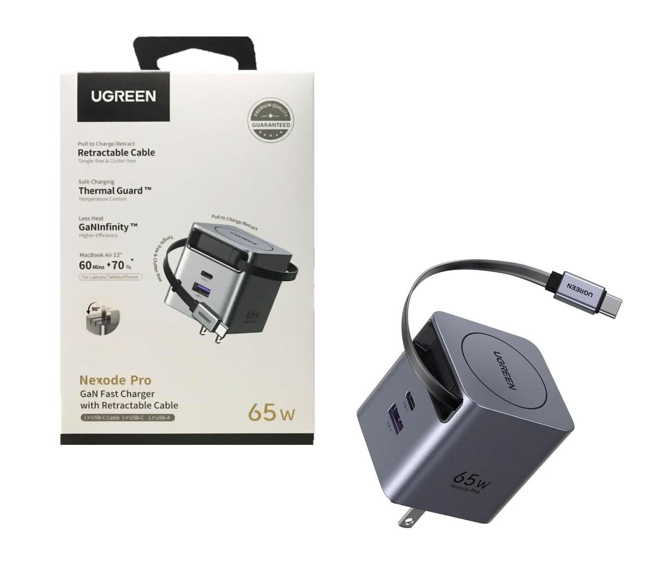 Cargador Completo Original Ugreen de 3 puertos 65W