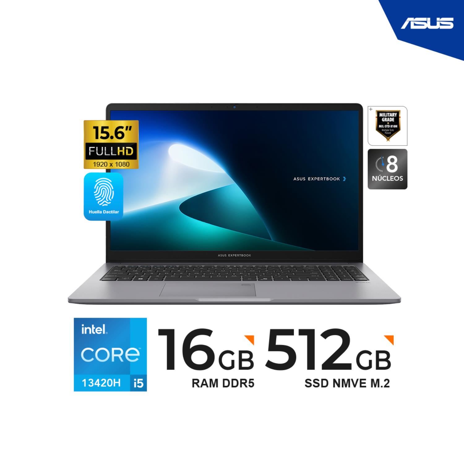 LAPTOP ASUS P1503CVA-S71655 EXPERTBOOK P1 15.6" FHD TN Core i5-13420H hasta 4.6GHz 16GB DDR5 512 GB Freedos