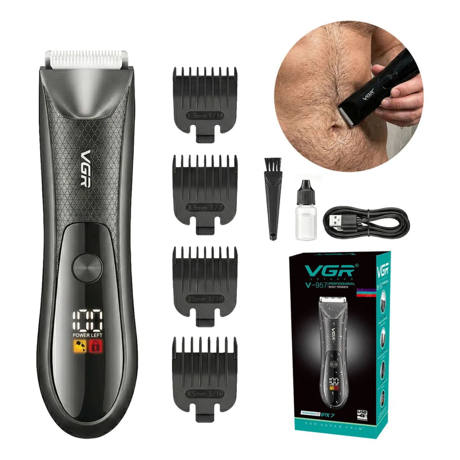 Máquina Cortar Pelo Íntimo y Corporal Masculina Impermeable IPX7