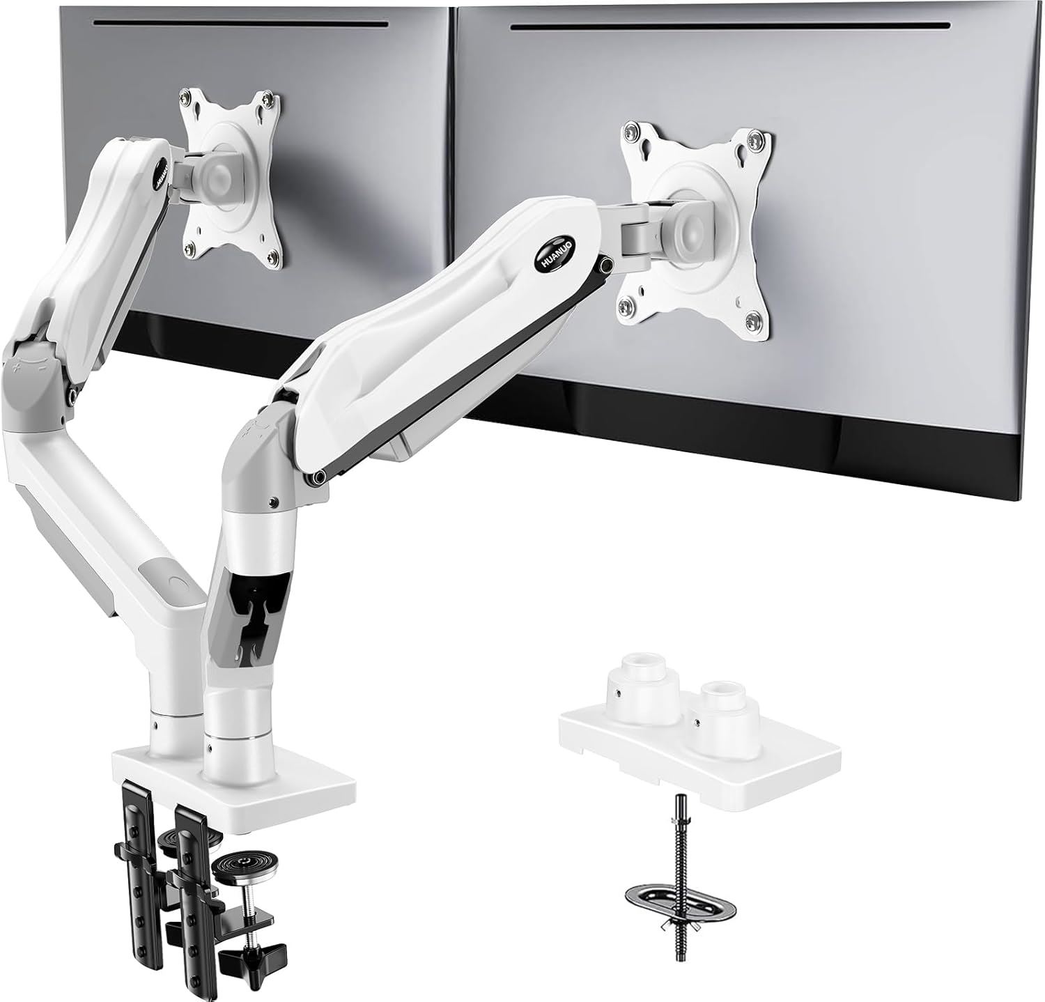 Soporte Dual para Monitores HUANUO 13-32" Ajustable VESA con Brazo Articulado - Blanco