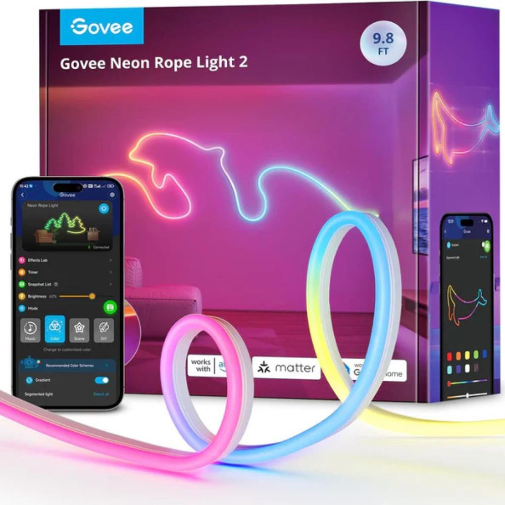 Tira De Luces Led Inteligente Estilo Neon Govee Rope 2 De 3 Metros Rgbic Wifi Alexa