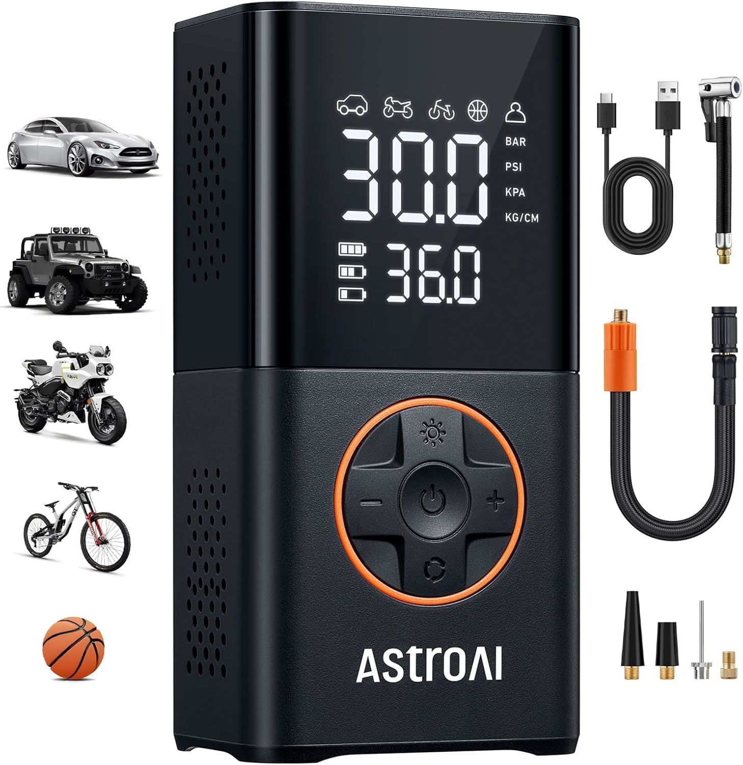 AstroAI L7S Inflador de Neumáticos Inalámbrico 150 PSI con Pantalla Digital y Luz LED Pack x2 Und - Negro