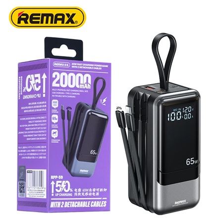 Cargador portátil 20000mAh PD 65W+ QC 60W MODELO RPP-59 Negro
