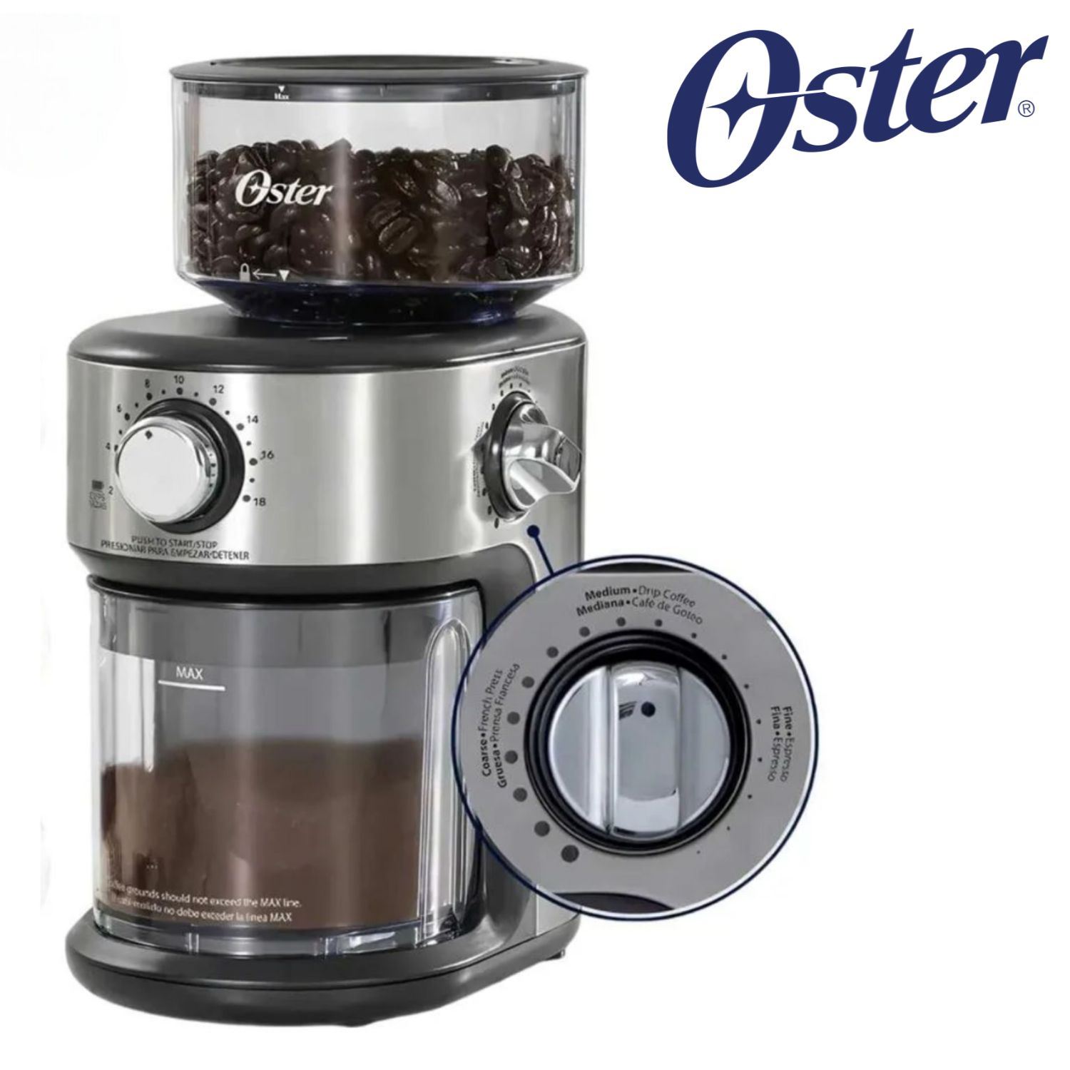 Molinillo de Cafe Oster  BVSTBMH24 de Muelas con 18 Configuraciones de Molienda