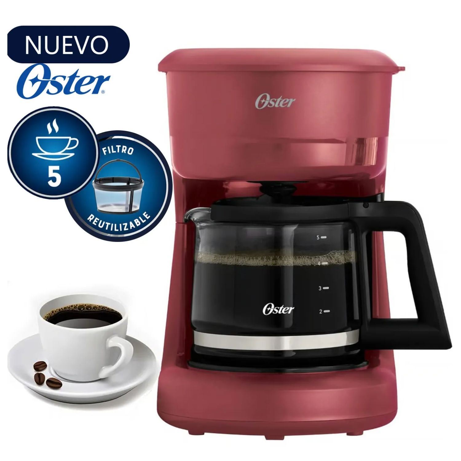 Cafetera Oster BVSTDCS51R 5 tazas Roja