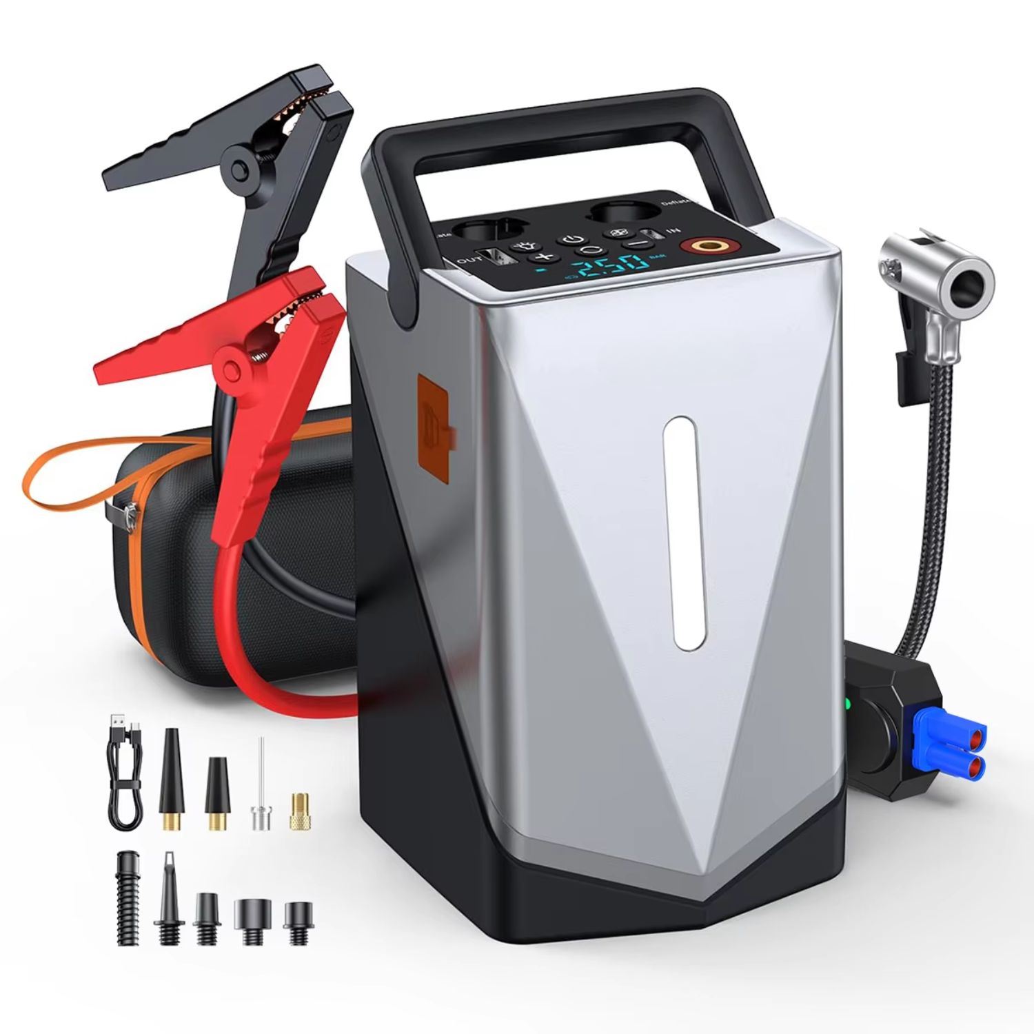 Arrancador de Auto Multifunción Lantun GF01 con Compresor 150 PSI, 2000A, Luz LED SOS y Power Bank 12000mAh