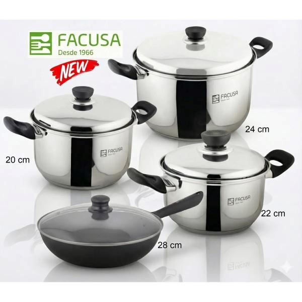 Juego de Ollas 6 piezas Acero Inoxidable con Sartén Grande Facusa