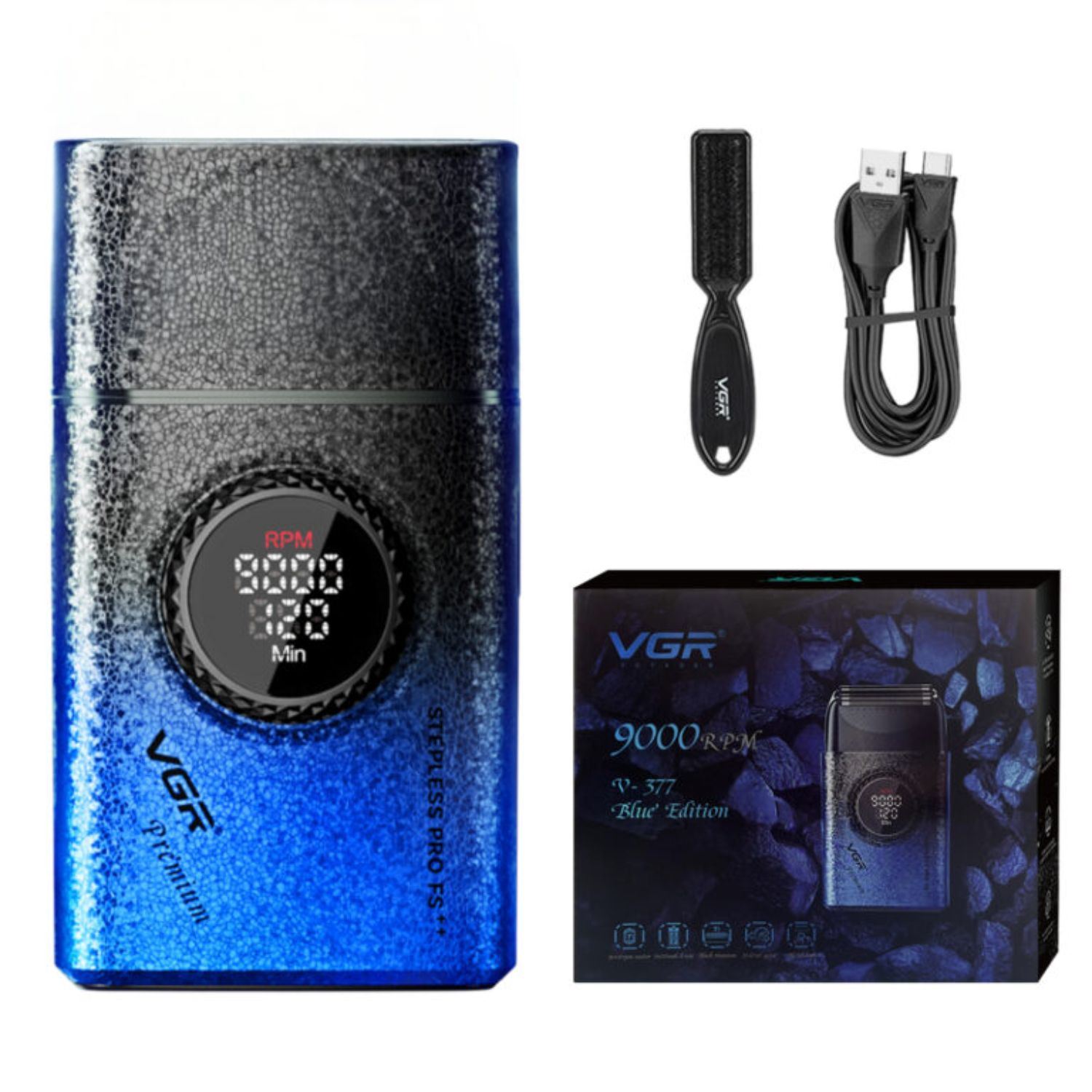 Afeitadora Eléctrica Shaver Titanio 9000 RPM Recargable USB con Display LED y 21 Velocidades