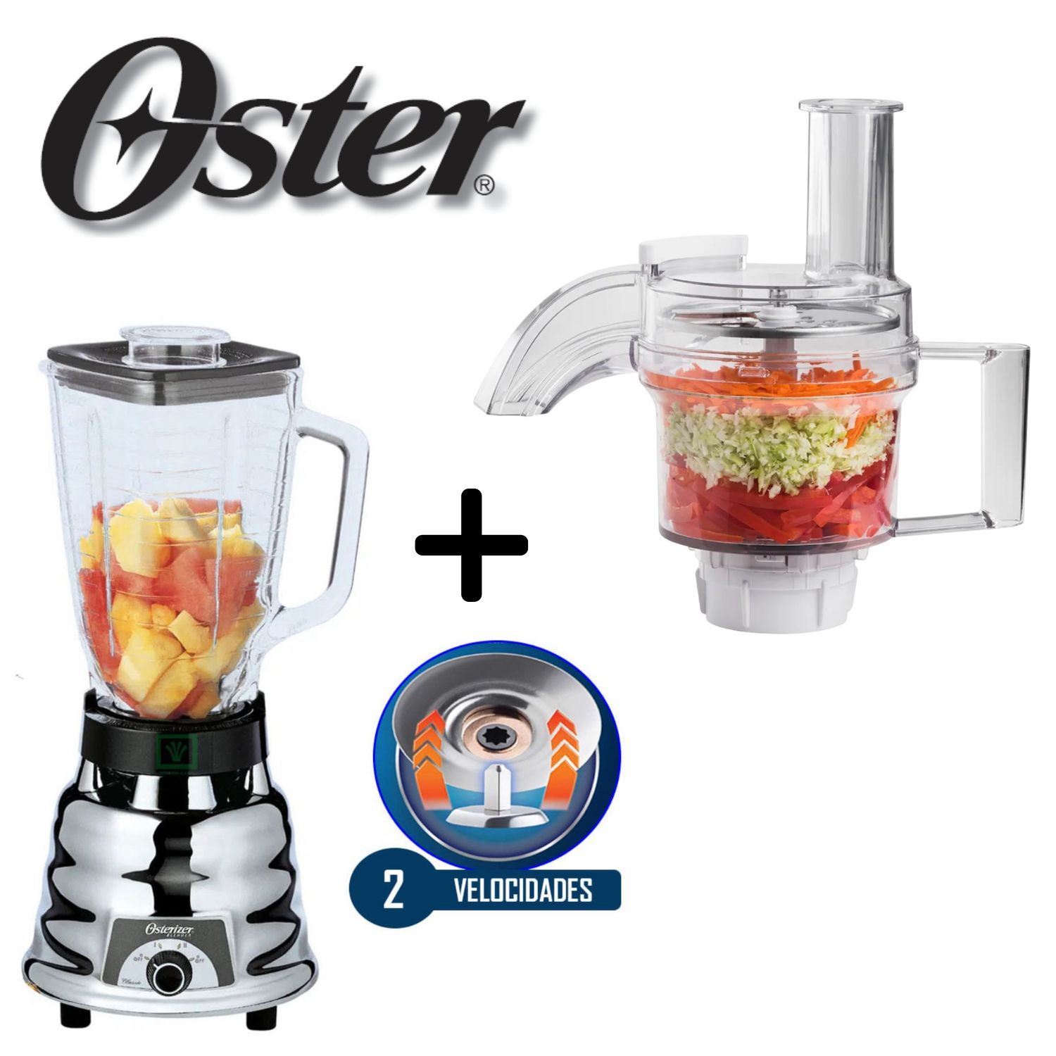 Licuadora Oster 250-22 600 watts + Accesorio Corta Pica Mezcla Corta en Rodajas y Ralla
