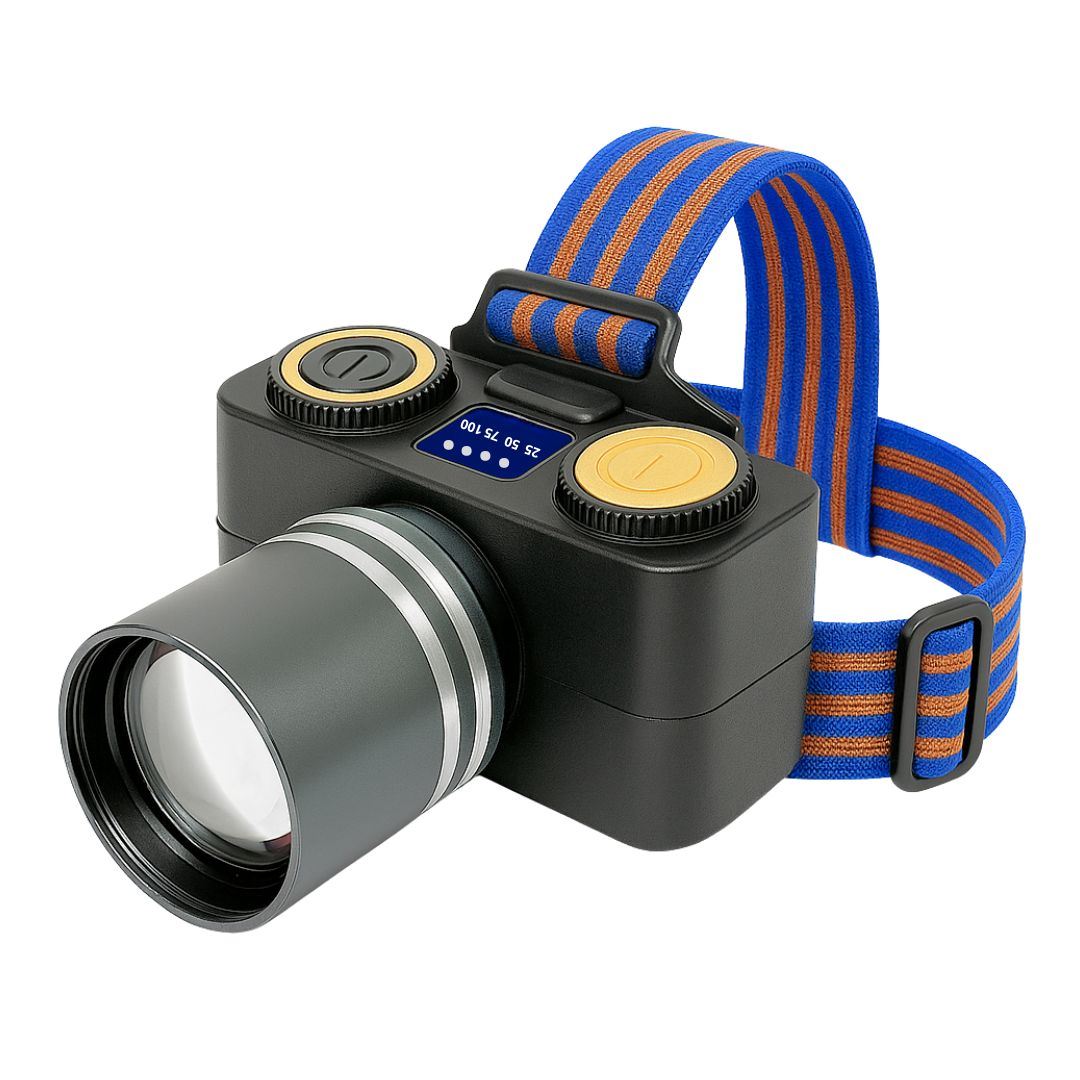 Linterna Frontal LED 200W Bossney con Luz Blanca y Amarilla Zoom Indicador Digital IPX4