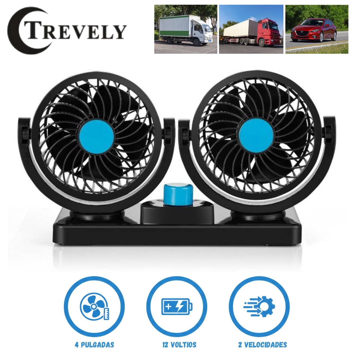 Ventilador de carro Dual Trevely Oscilante 12 Voltios 4 Pulgadas (10cm)