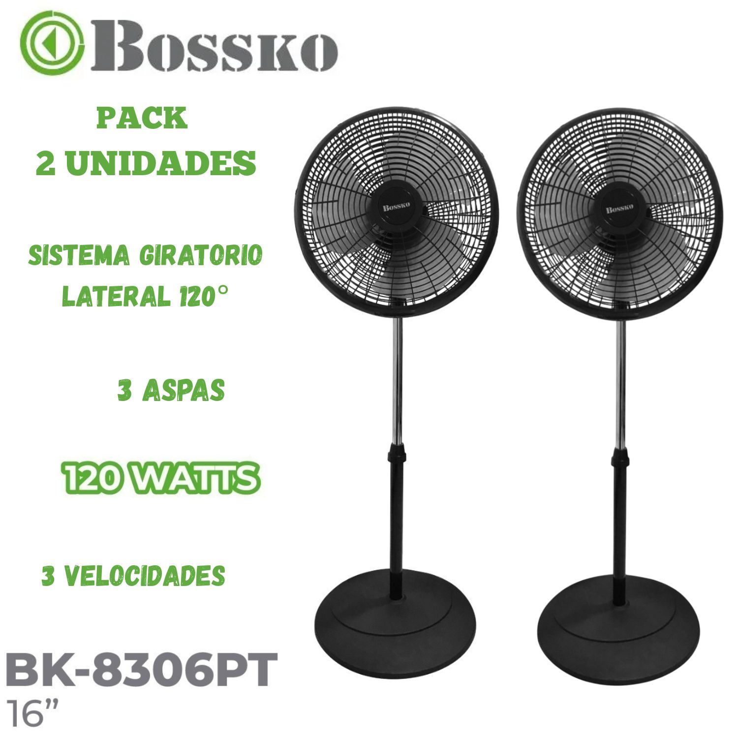 Pack 2 unidades Ventilador de Pedestal Bossko BK-8306PT 16 pulgadas con Temporizador