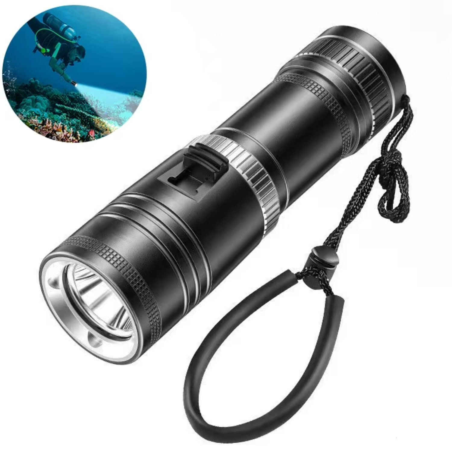 Linterna De Buceo Profesional IPX8 2500 Lúmenes Recargable Para Pesca Submarina Rescate Y Exploración