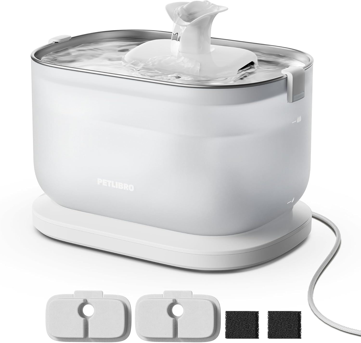PETLIBRO Dockstream Fuente de Agua para Gatos 2.5L | Acero Inoxidable, Ultra Silenciosa 23dB, Filtro 4 Capas, Bomba Inalámbrica - Blanco