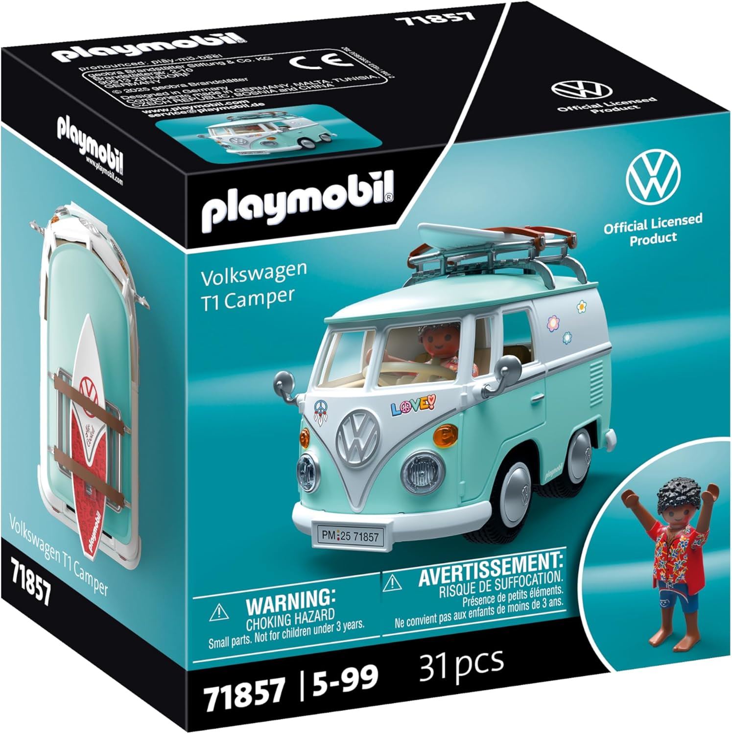 Playmobil Volkswagen T1 Camper 71857 Combi Clásica con Figura y Accesorios 31 Piezas