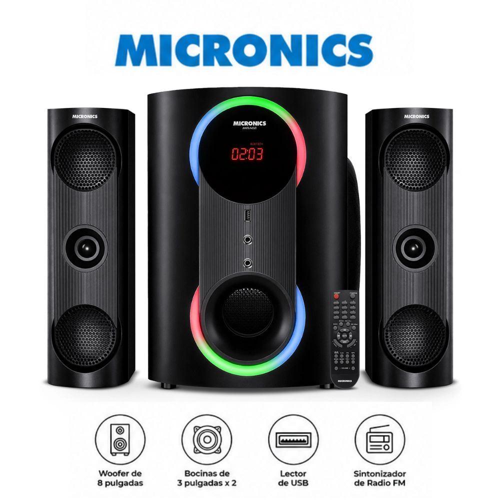 Parlante 2,1 Micronics Mirage MIC S7008 Boufer de 8 pulg, USB BT