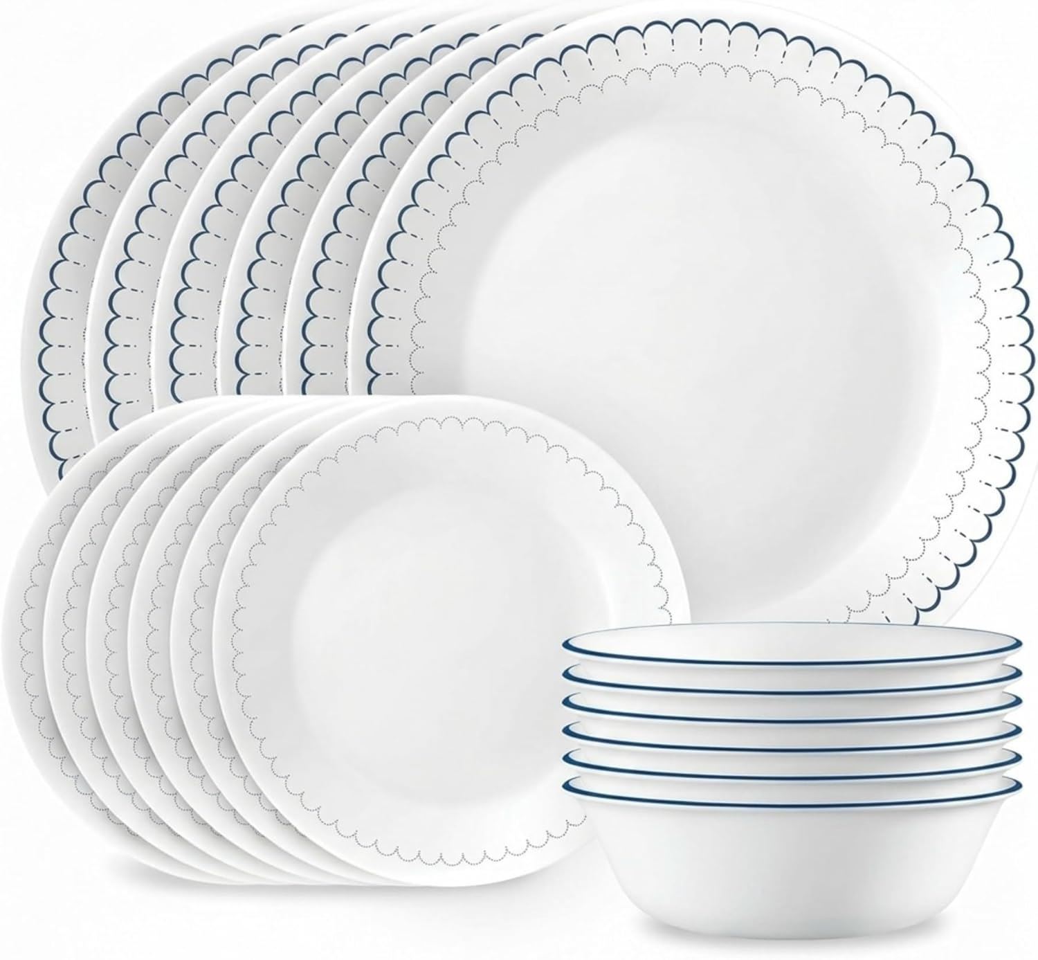 Corelle Vitrelle Juego de Vajilla de 18 Piezas para 6 Personas – Platos y Bowls de Vidrio Triple Capa Resistentes a Golpes y Grietas - Caspian
