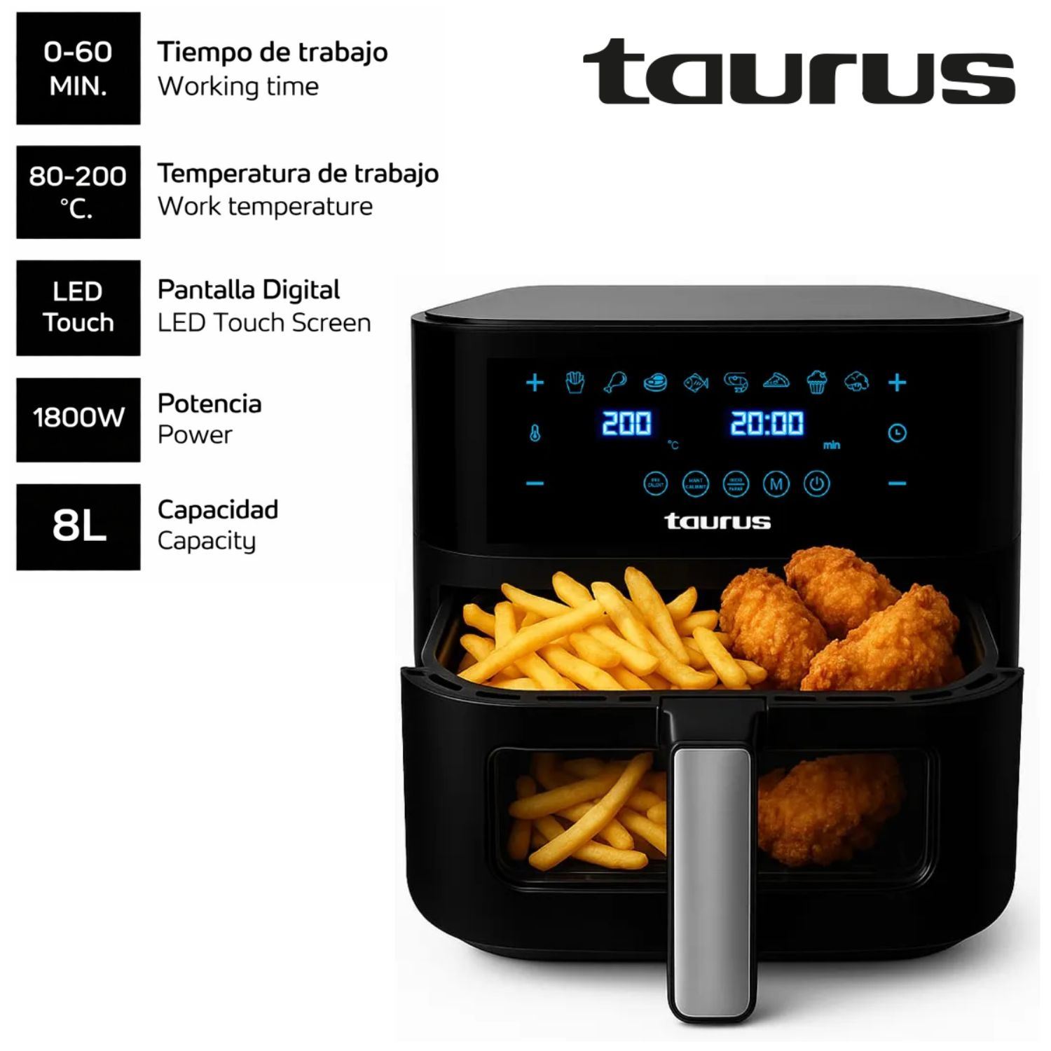 Freidora de Aire Taurus Aero Crispy 8 Litros Digital Negro
